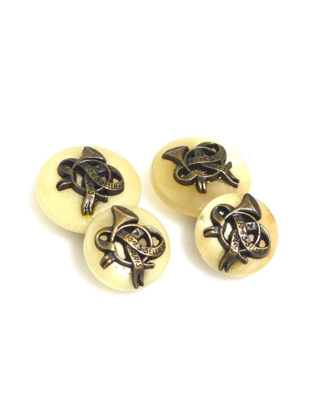 Auth Hermes Cufflinks Beige/Gold #293946H11B